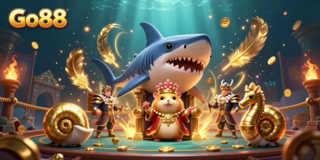 Engage in thrilling gameplay at Go88 with colorful characters in a dynamic casino scene.