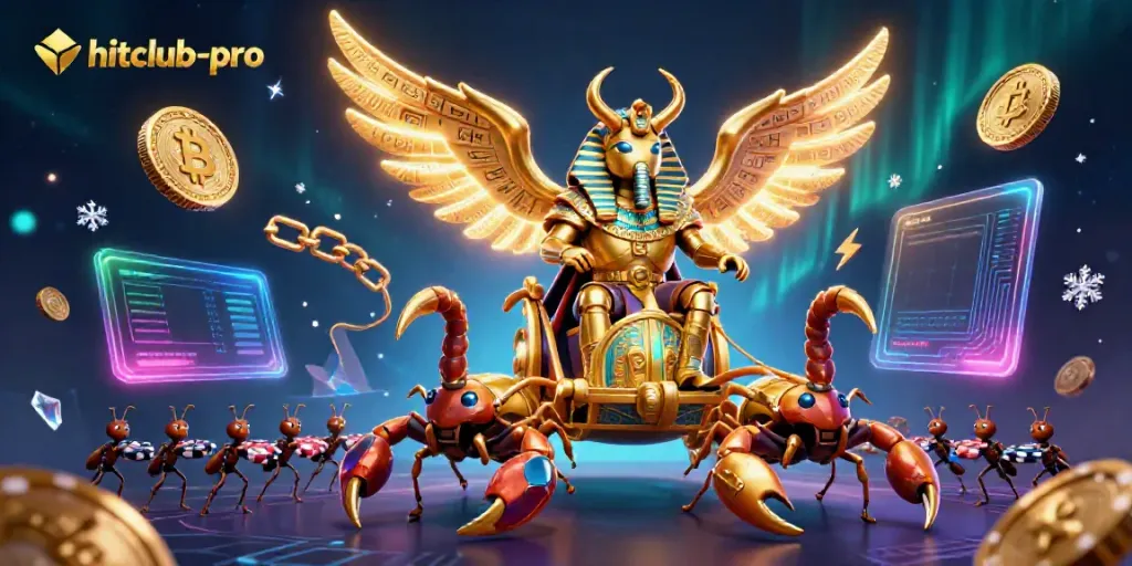 Experience thrilling gameplay with hitclub-pro in a vivid 3D casino illustration featuring gold and neon elements.
