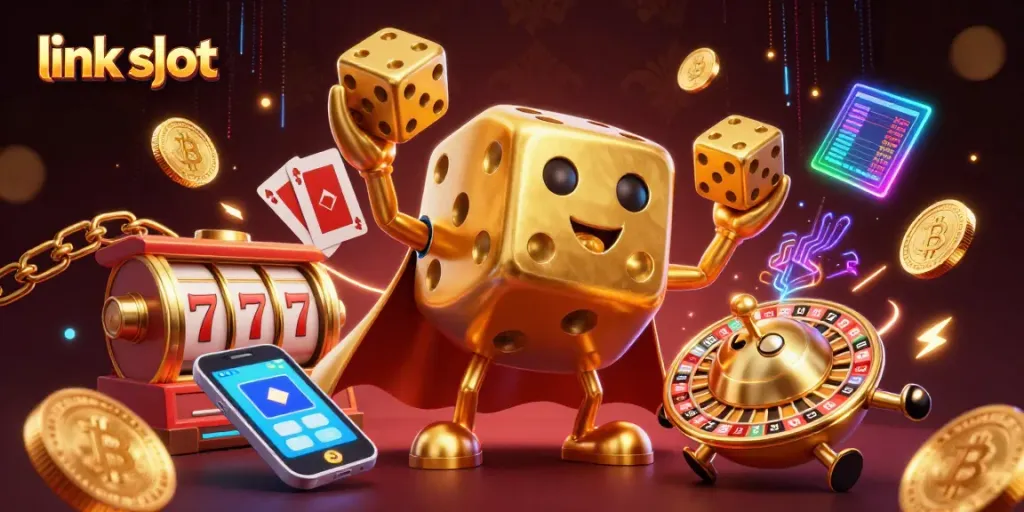 Spin the exciting link slot with vibrant characters in a dazzling casino scene.