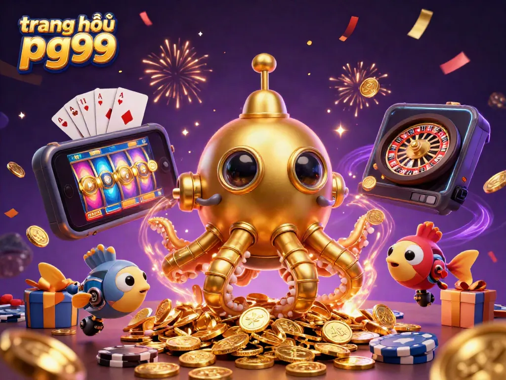 Experience thrilling wins at trang chủ pg99 with a dynamic scene of casino-themed characters and game elements.