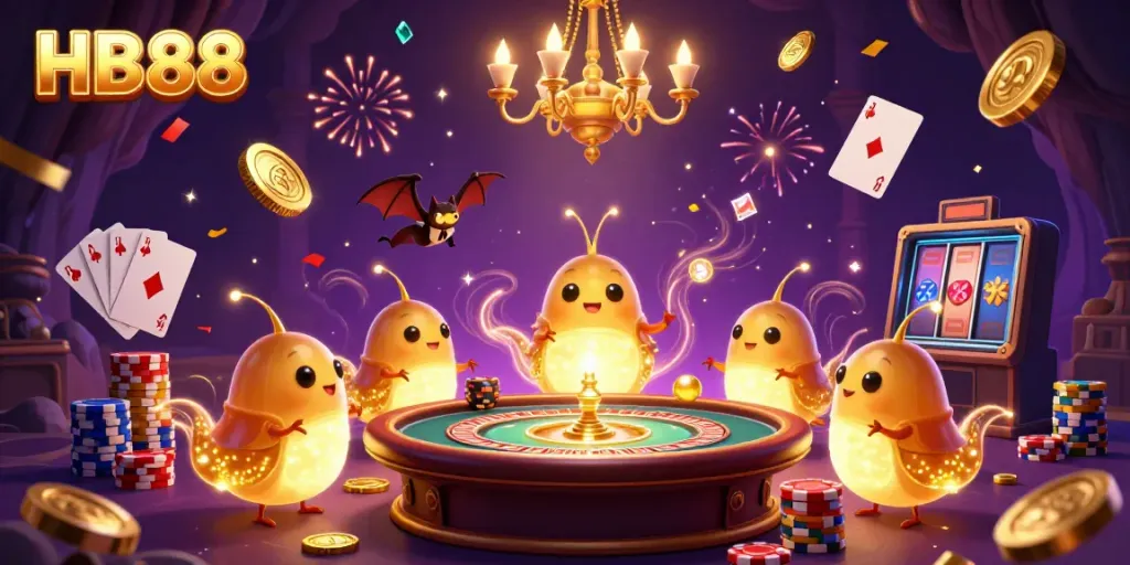 Experience the vibrant excitement of HB88 casino with glowworms illuminating games and celebrating wins.
