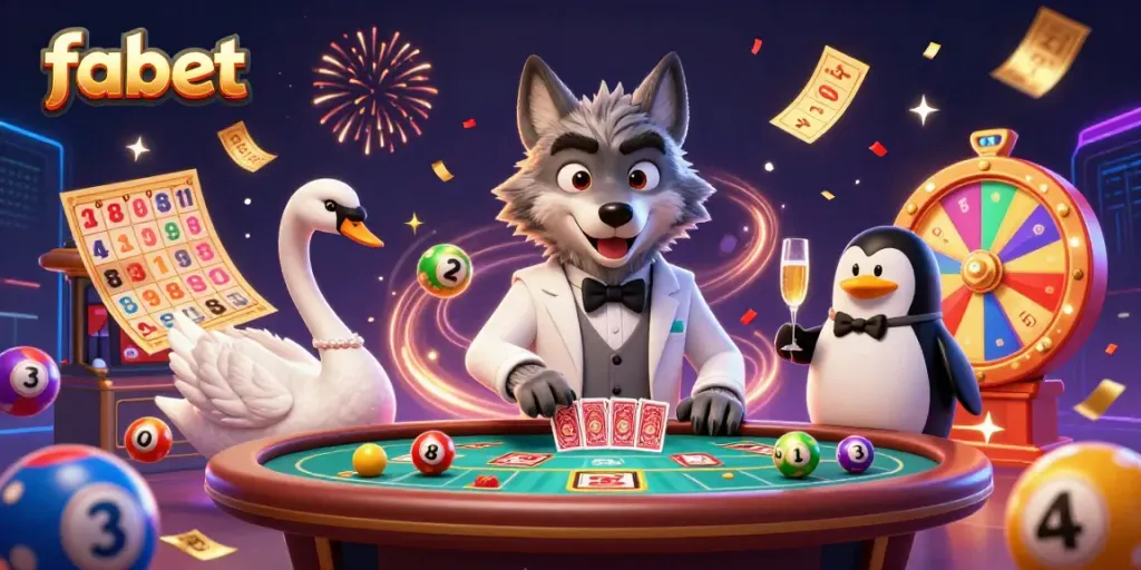 Join fabet players as the debonair wolf celebrates big wins at the casino with unique characters!