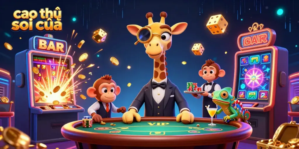 Experience the excitement of cao thủ soi cầu with high-roller giraffe at a vibrant casino scene.