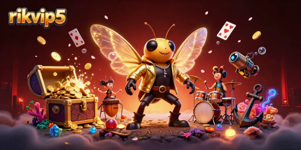 Experience the excitement of rikvip5 with vibrant, dynamic 3D characters and gambling elements.