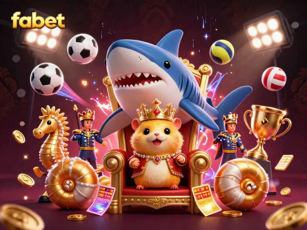 Win at fabet with an epic 3D casino adventure showcasing a hamster king on a shark throne.