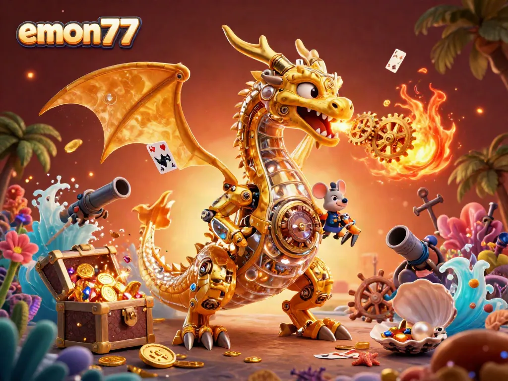 Experience winning strategies and fun with emon77 in an engaging casino scene filled with treasure.
