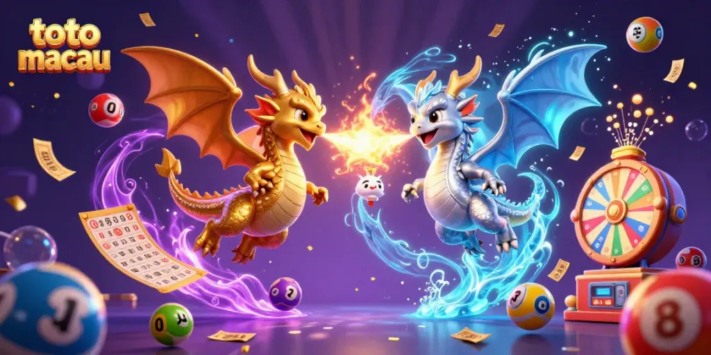Rasakan keseruan bermain toto macau dengan pertempuran naga api dan es di antara bola lotere berwarna-warni.
