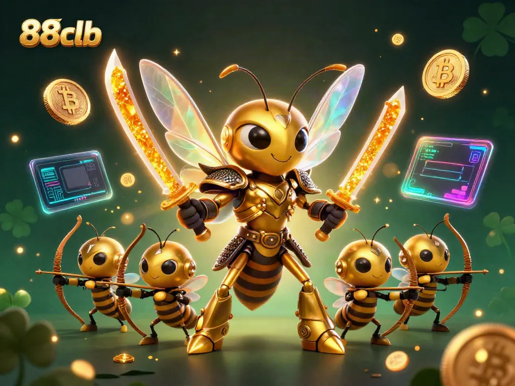 Win big with 88clb while a hornet warrior leads bee archers in a colorful online casino scene.