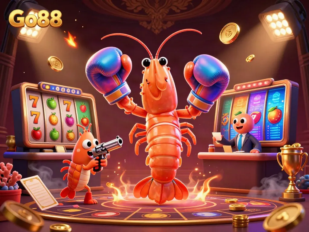 Engage in exciting gameplay at Go88 with vibrant characters and dynamic casino elements.