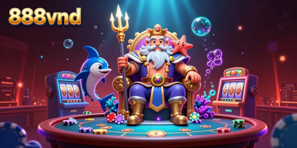 Engage in thrilling gameplay with the vibrant scene showcasing 888vnd's dynamic casino atmosphere.