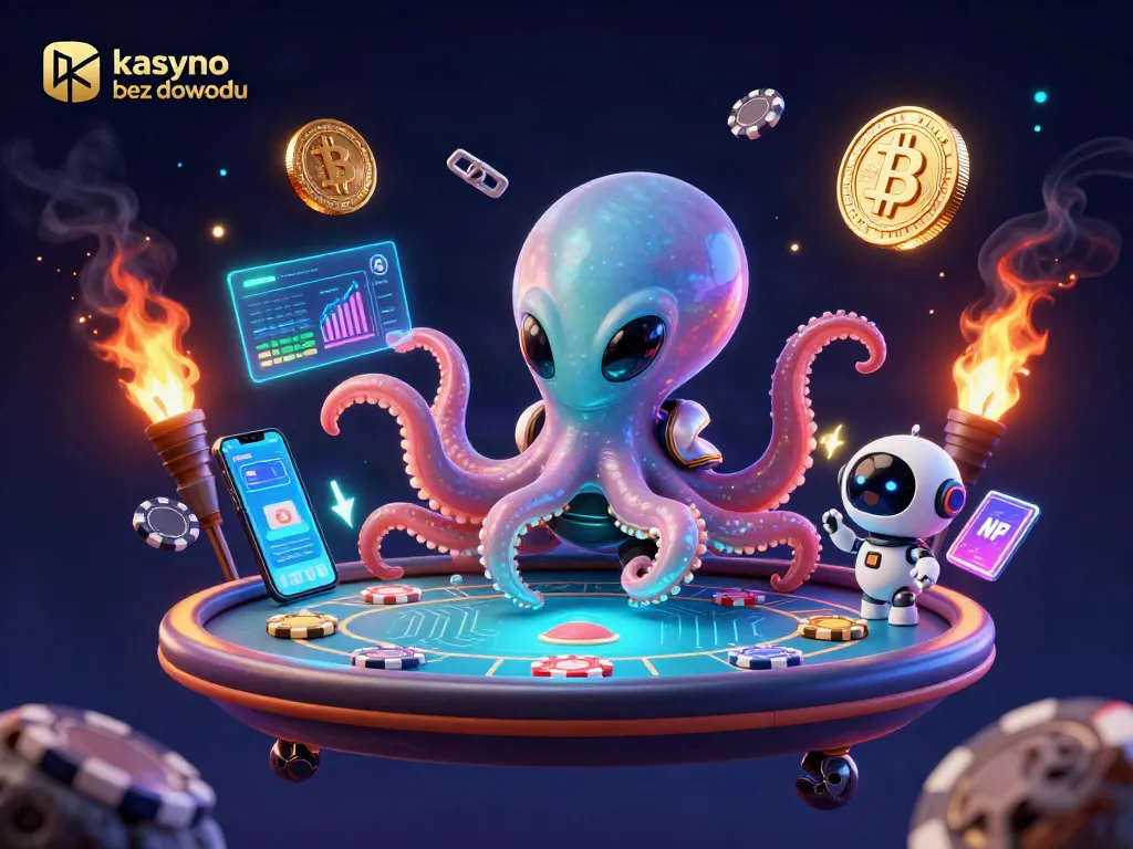 Experience thrilling gameplay at kasyno bez dowodu with a vibrant alien octopus and crypto elements.