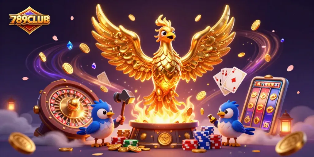Experience thrilling wins at 789CLUB with golden phoenix and vibrant gaming elements.