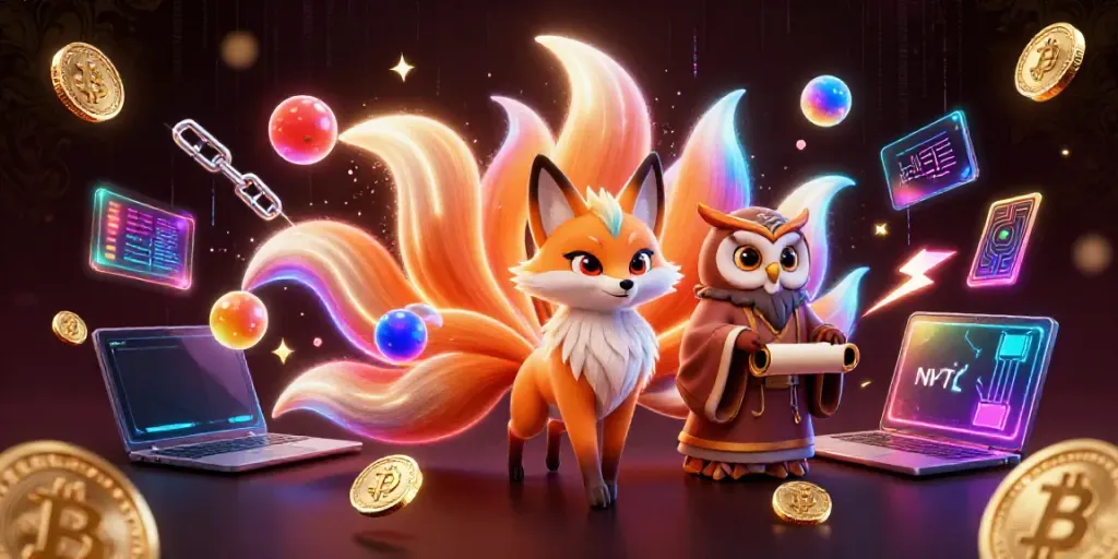 Experience thrilling action with manclubs as a colorful nine-tailed fox and wise owl engage in a vibrant 3D casino scene.