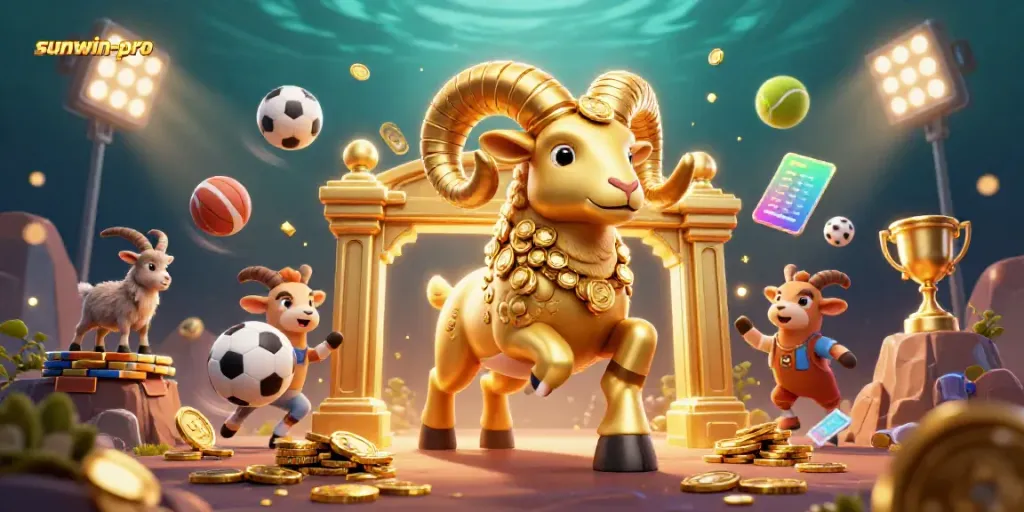 Engage in thrilling sports betting with sunwin-pro's dynamic 3D casino art featuring golden ram and games.