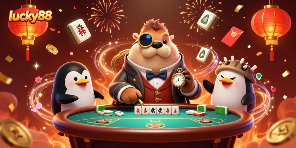 Experience the excitement of lucky88 with a jolly walrus at an underwater poker table.