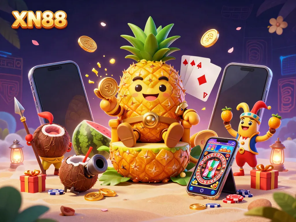Experience excitement at XN88, a vibrant beach casino scene featuring playful characters and engaging gaming elements.