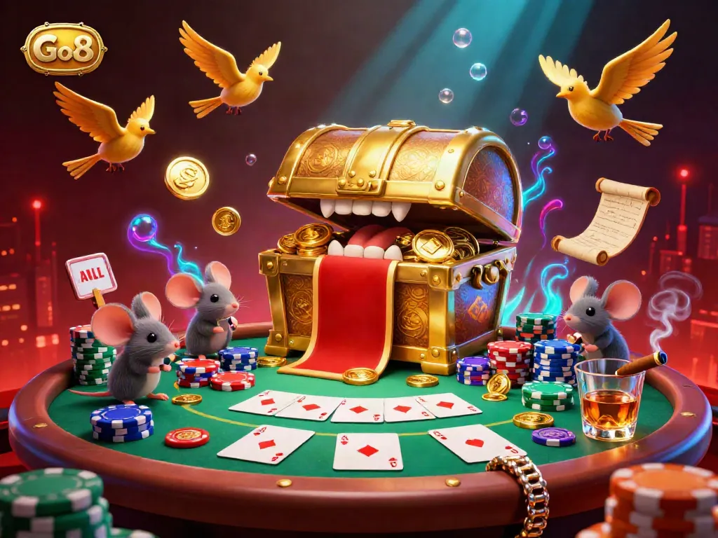 Join the adventure at Go8 with cartoon gold treasures and a lively poker scene.