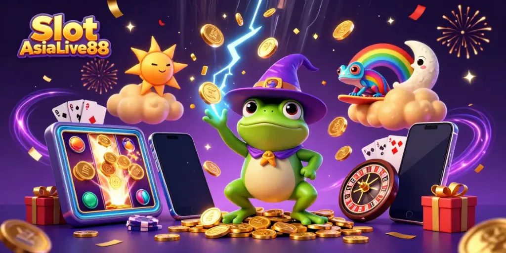 Experience the thrill of Slot AsiaLive88 with vibrant coins, characters, and dynamic gaming elements!