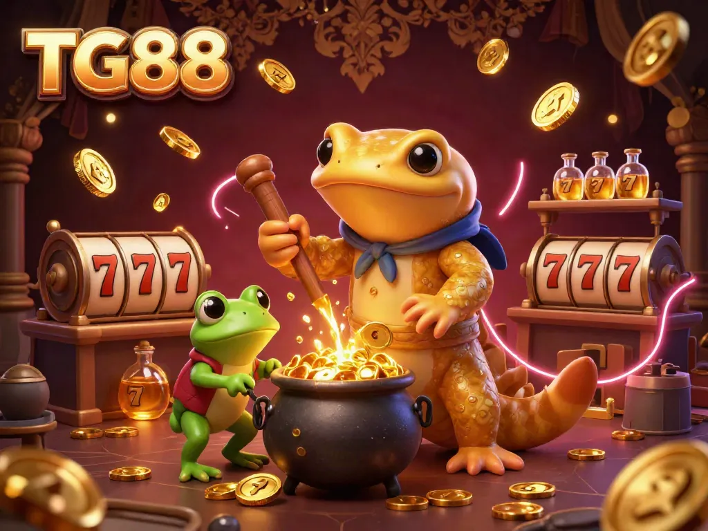 Immerse in the vibrant world of TG88, where a golden salamander alchemist crafts riches in a bustling casino.