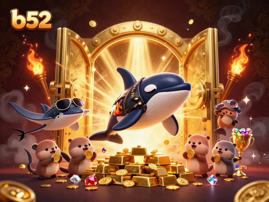 Experience the excitement of b52 gaming with this vibrant underwater casino scene filled with gold and treasures.