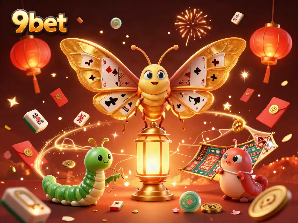 Engage with 9bet through a vibrant casino scene featuring dynamic characters and festive elements.
