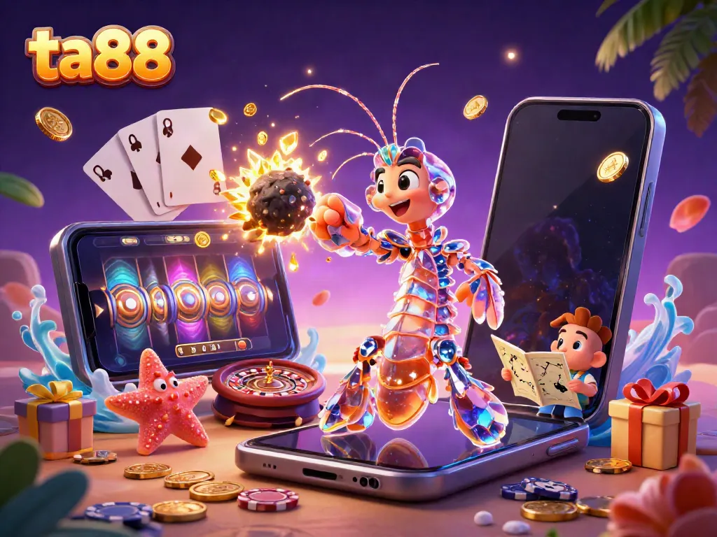 Engage with ta88's thrilling slot experience as a galactic mantis shrimp bursts through an asteroid showering golden gems.
