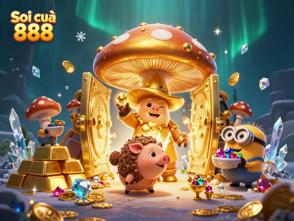 Soi cầu 888 wizard and treasure scene filled with gold coins and gems