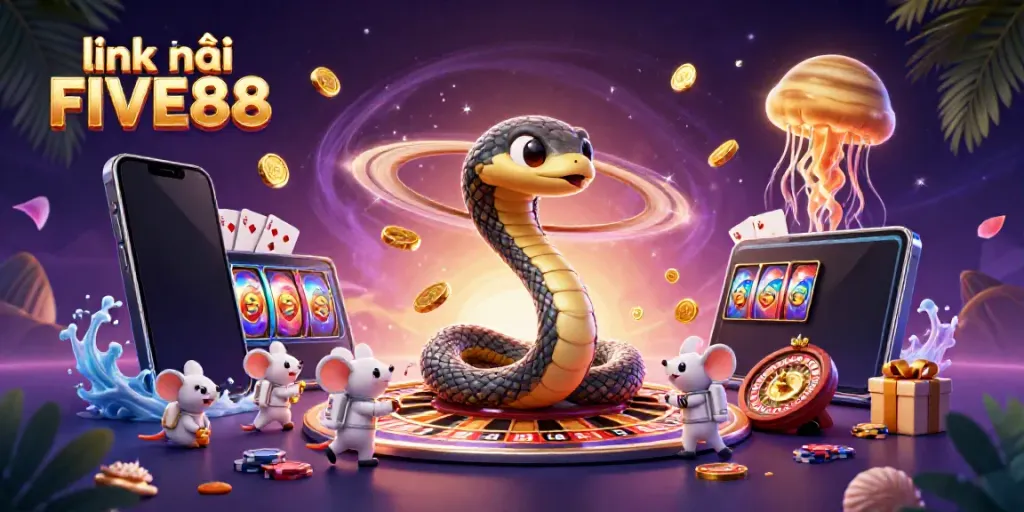 Engage with vibrant casino fun at link vào FIVE88, featuring a cosmic roulette with animated characters.