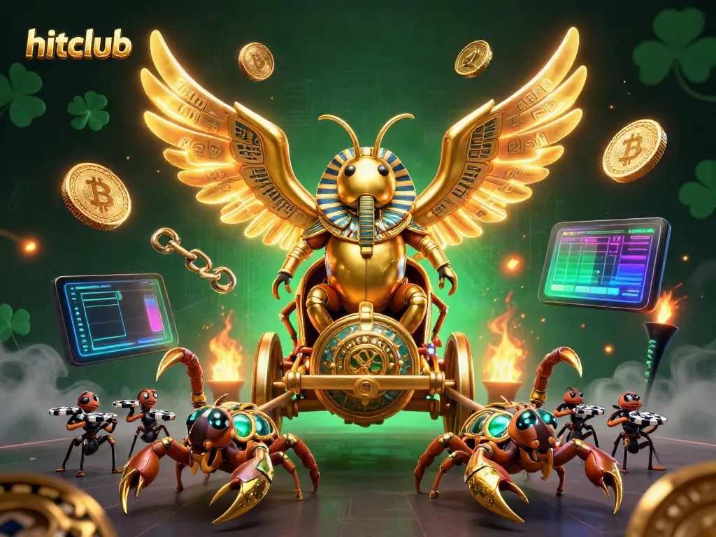 Engage in the vibrant hitclub atmosphere filled with golden elements and crypto-themed illustrations.