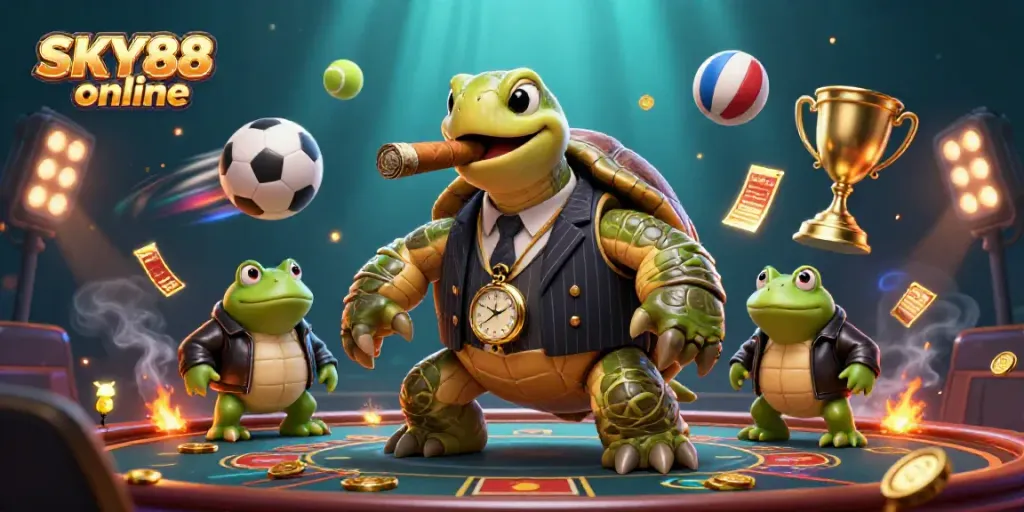Engage in thrilling games at SKY88 online with dynamic casino elements and colorful characters.