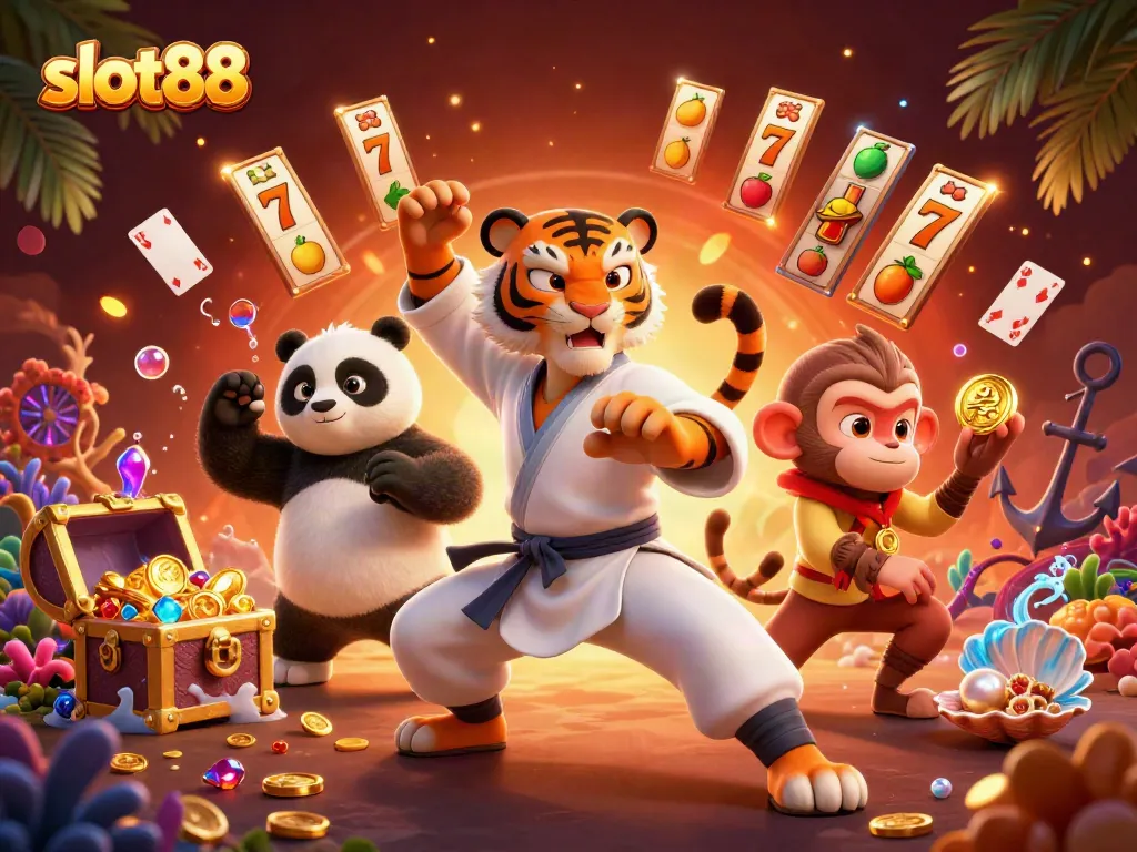 Slot88 menghadirkan ilustrasi karakter 3D dengan master kung fu harimau dan elemen permainan yang mengesankan.