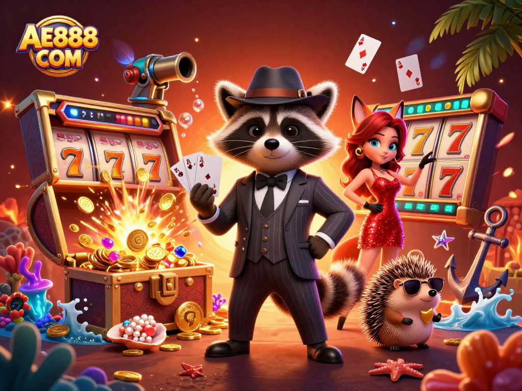 Experience thrills with AE888 COM's slot game action featuring vibrant characters and dynamic casino elements.