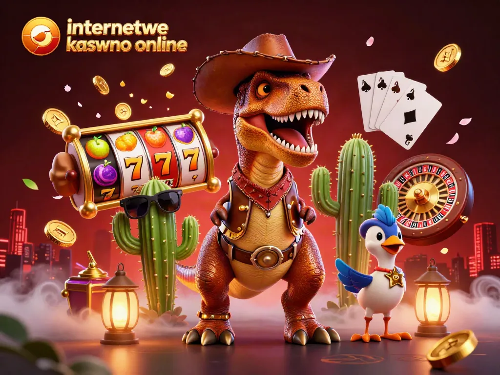 Experience vibrant gaming action at internetowe kasyno online with animated characters, slot reels, and roulette