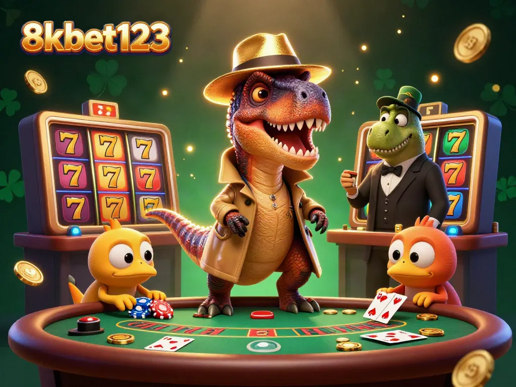 Play at 8xbet123 with a velociraptor card counter amidst lively blackjack action
