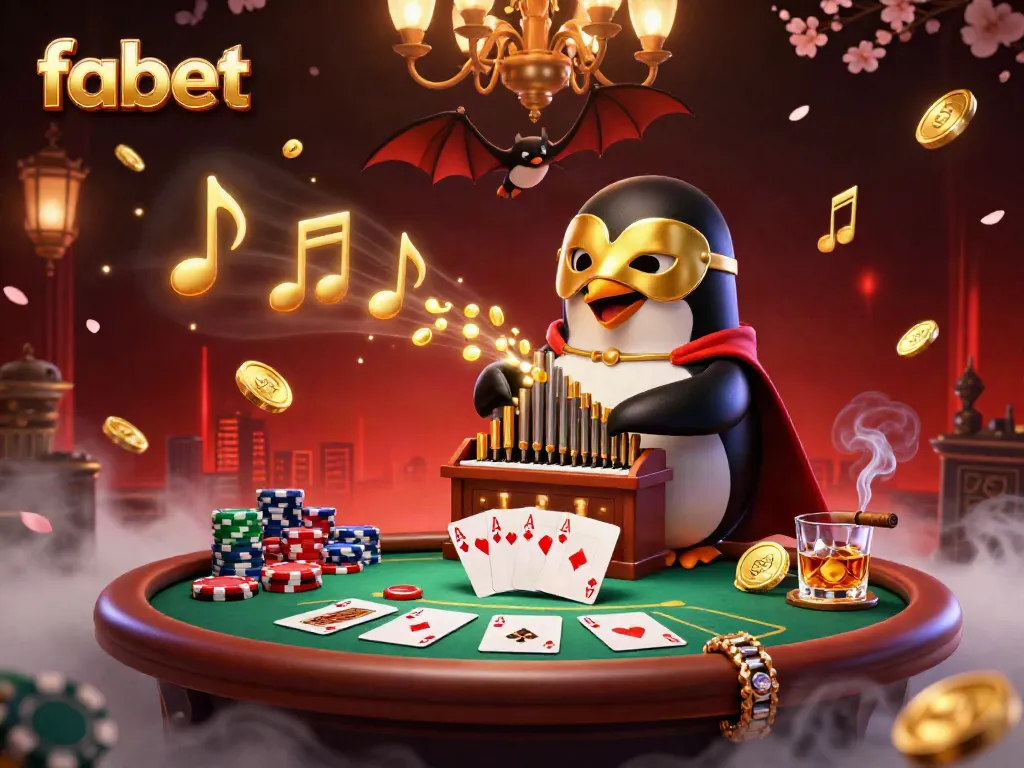 Engage with the action at fabet, featuring a penguin playing an organ that emits golden coins amid a lavish casino scene.