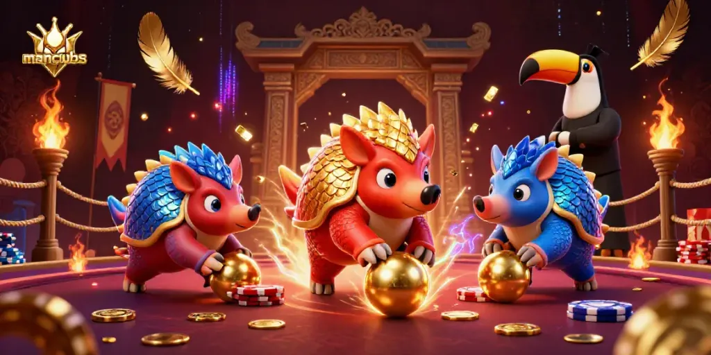 Rival pangolins in manclubs gaming scene, rolling poker chips in a dynamic casino arena.
