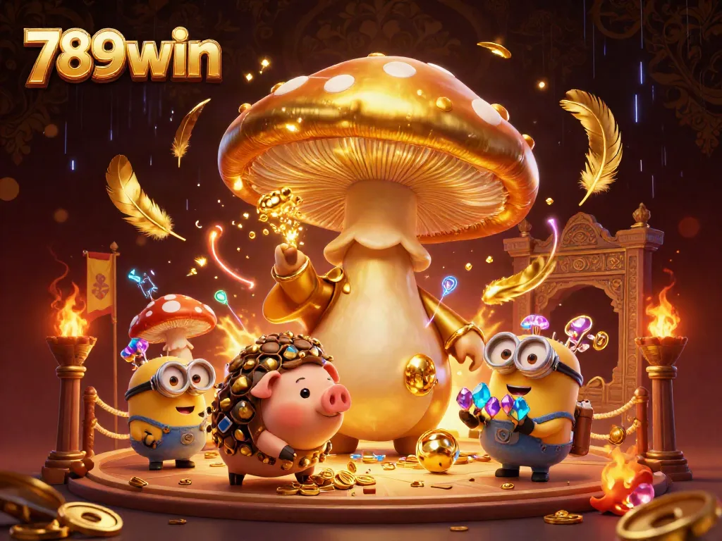 Experience the magic of 789win as a golden wizard conjures treasures in this rich animated casino scene.