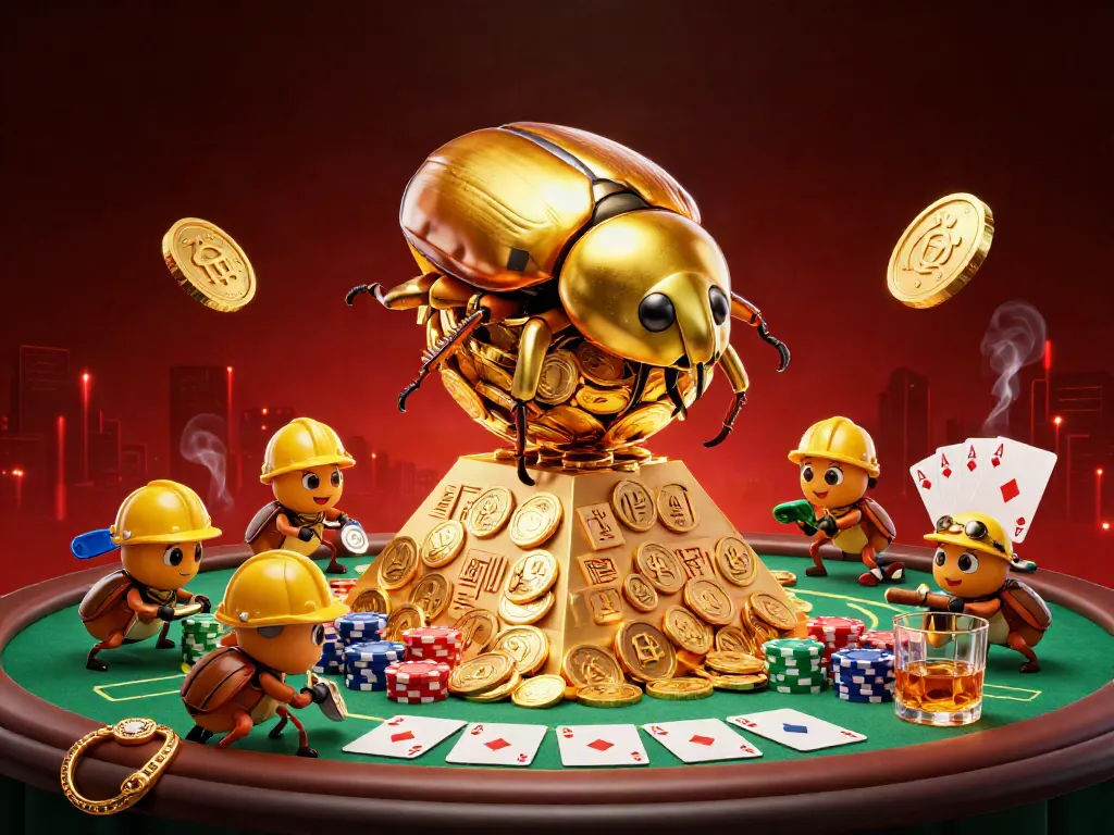 Soi cầu 666 showcases a dynamic illustration of a golden dung beetle rolling coins amidst vibrant casino elements.