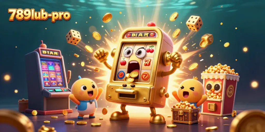 Experience the excitement of winning with 789lub-pro's animated slot machines celebrating a jackpot.