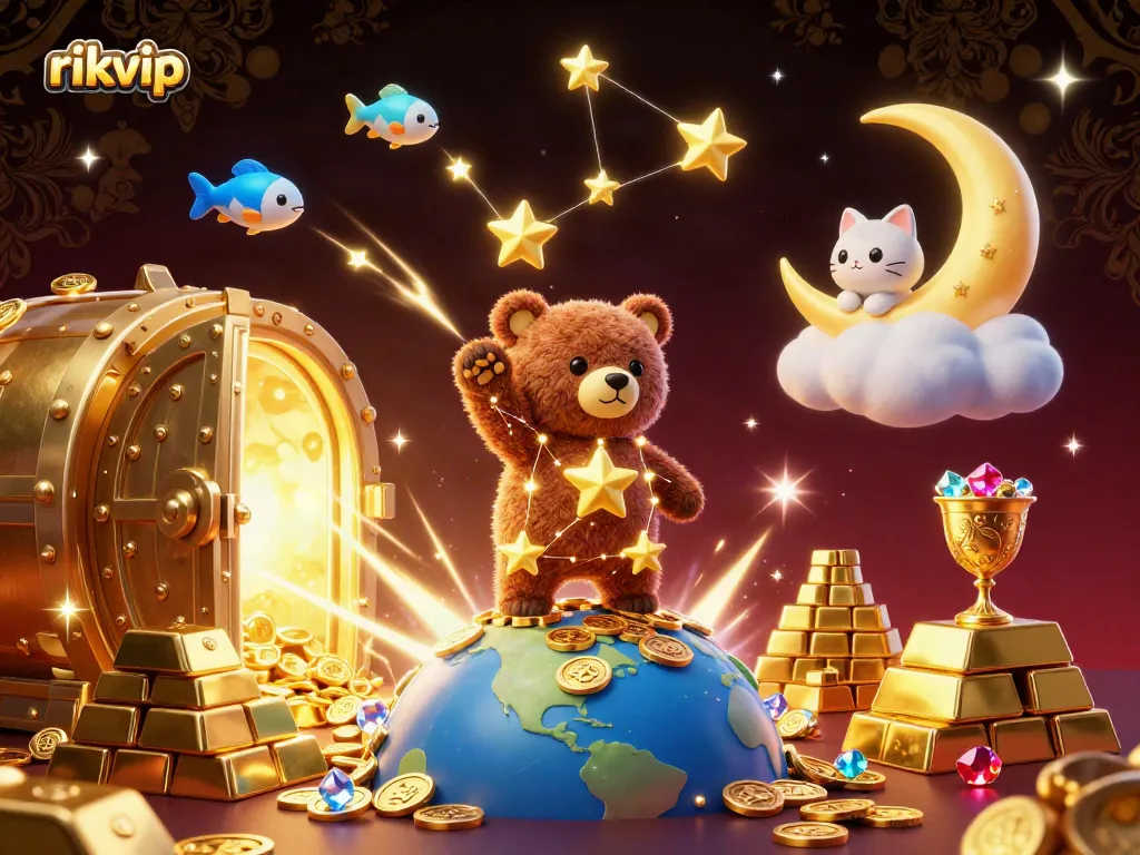 Experience thrilling gameplay at rikvip with a constellation bear and treasure elements in 3D.