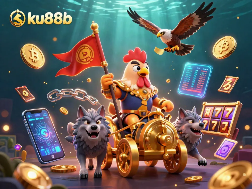 Engaging ku88b digital casino scene with vibrant characters and crypto elements highlighting gaming excitement.