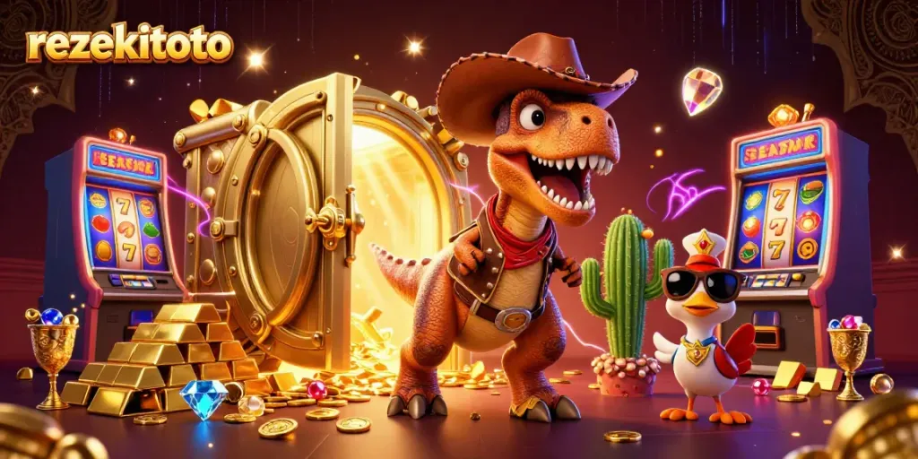 Experience thrilling gaming with rezekitoto as a 3D dinosaur cowboy and friends uncover treasures!