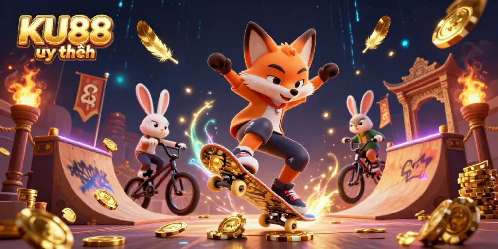 Experience thrilling gameplay with KU88 uy tín in this vibrant casino-themed 3D artwork.