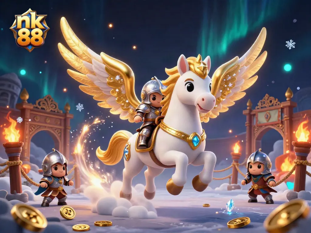 Experience exhilarating gaming action and vibrant visuals with nk 88, featuring spectacular knight and celestial horse.