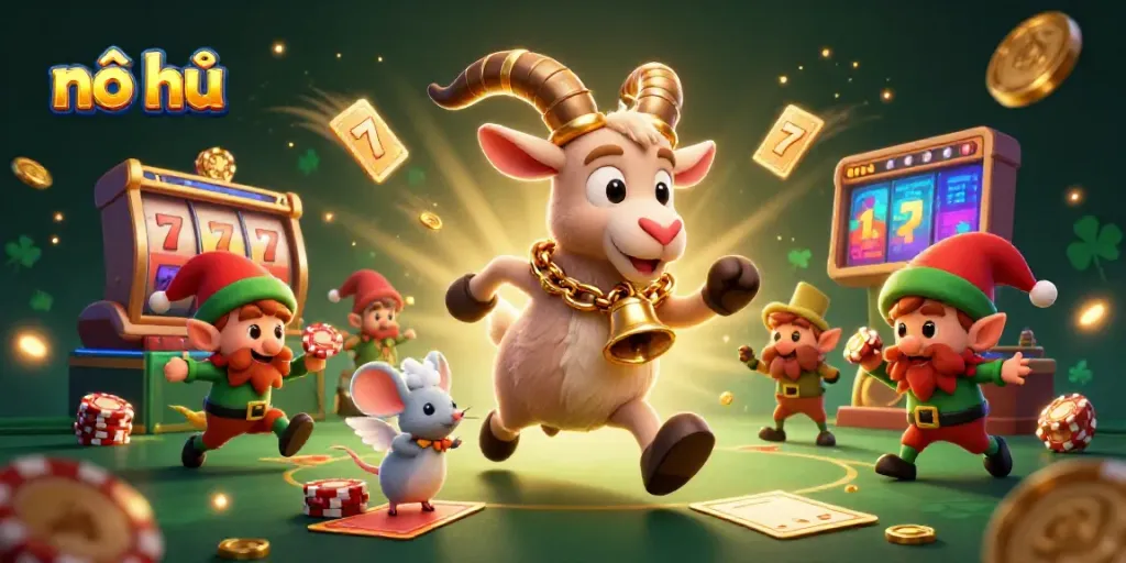 Experience the thrill of nổ hũ as 3D characters engage in a vibrant casino scene full of jackpots and excitement.