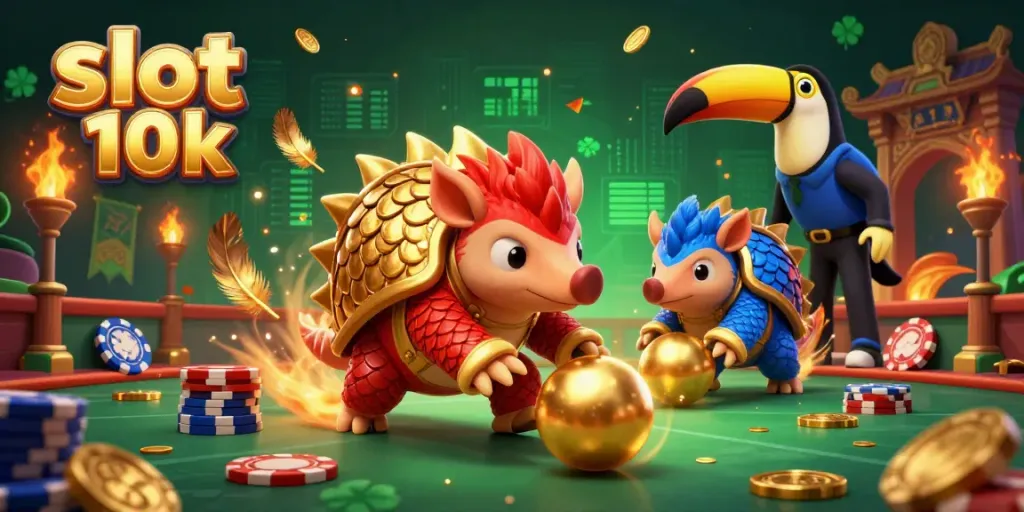 Experience slot 10k action with rival pangolins bowling through poker chips in a dynamic casino scene.