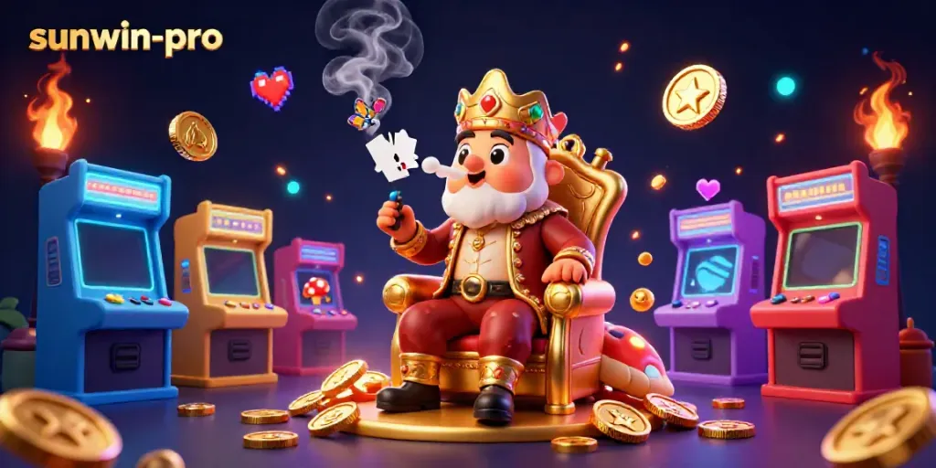 Experience thrilling gaming with sunwin-pro, featuring a caterpillar hookah-master and vibrant casino elements.