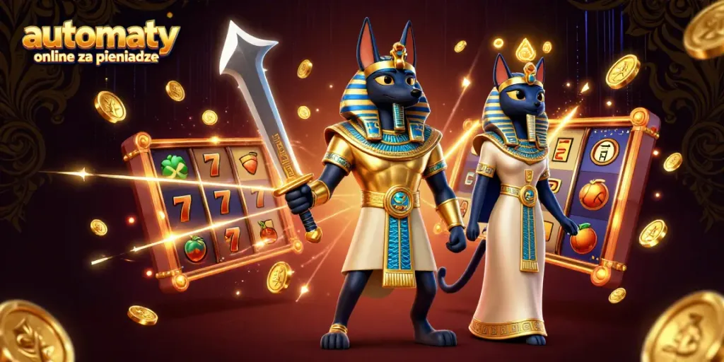 Spin automaty online za pieniadze with vibrant slot reels, golden coins, and dynamic jackpot symbols.